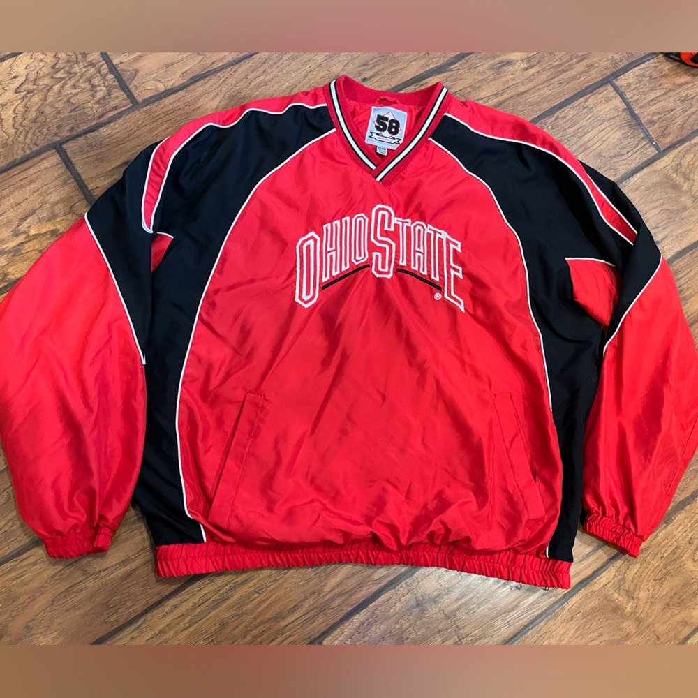 Ohio State 58 Sport Pullover Jacket mens XXL red black lined stitched OSU Vtg